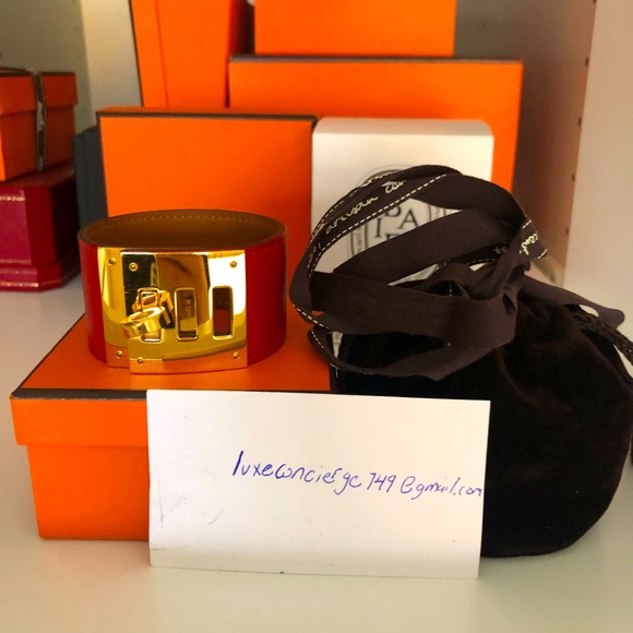 Hermes rouge casaque Kelly dog bracelet. Retail $900+ - Picture 3 of 7